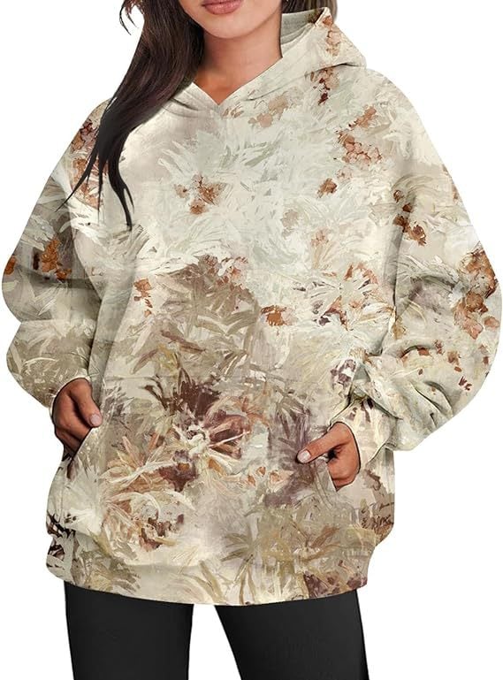 Oversized Women's Camouflage Hoodie with Maple Leaf Print
