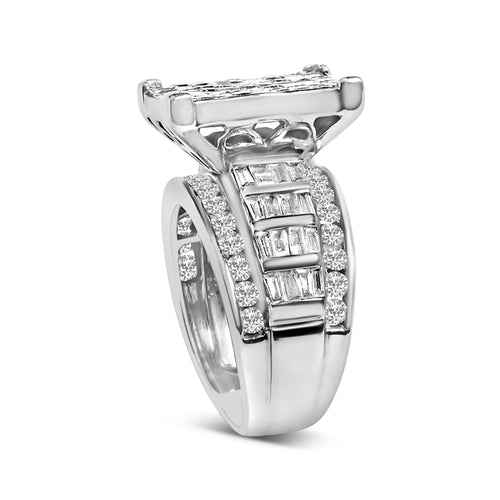 14K White Gold 2.0 Cttw Mixed-Cut Diamond Rectangle Invisible-Set Composite Cluster Ring with Bar- and Channel-Set Band (H-I Color, SI2-I1 Clarity)