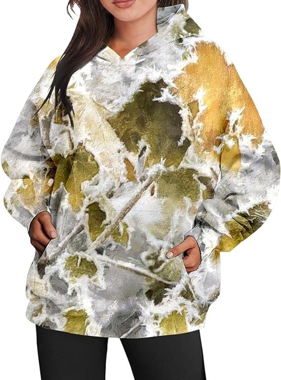 Oversized Women's Camouflage Hoodie with Maple Leaf Print