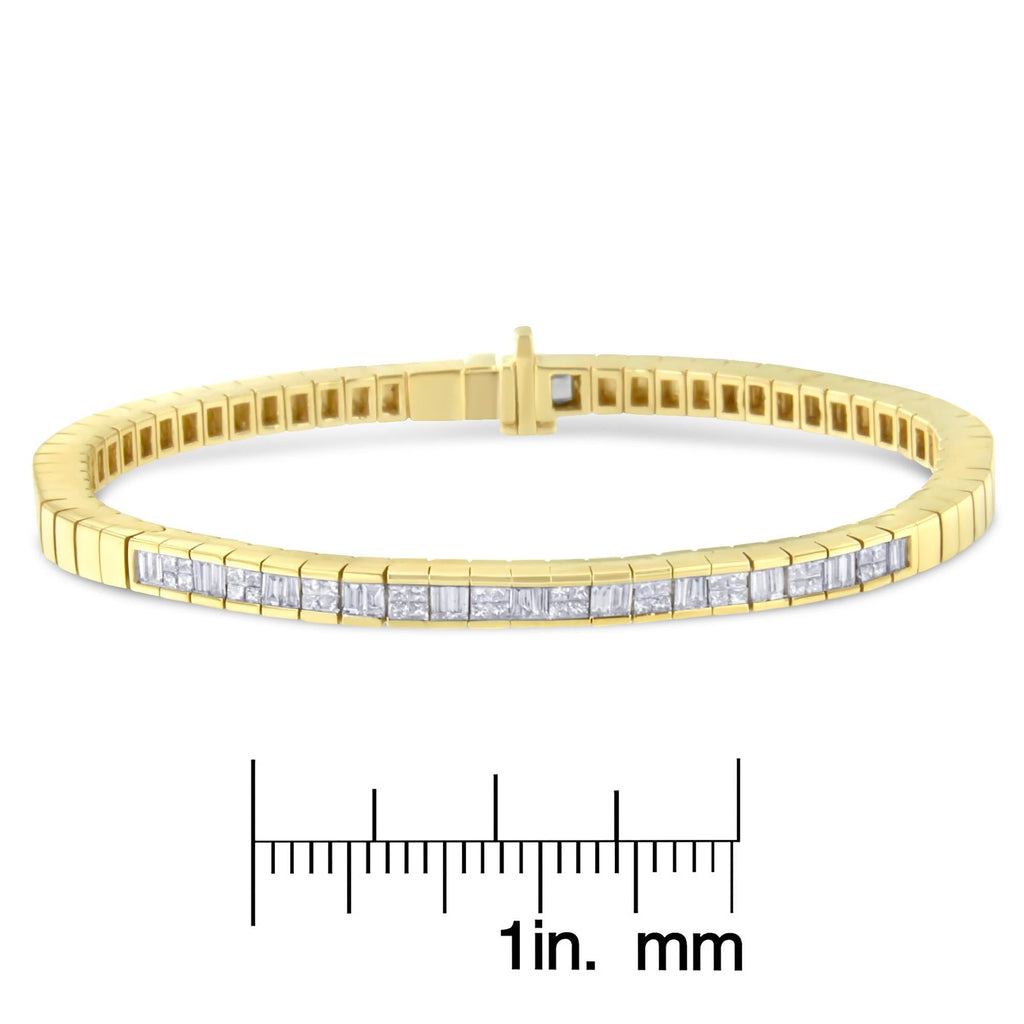 14K Yellow Gold 1-1/10 Cttw Princess & Baguette Cut Diamond 7" Alternating Stone Eternity Tennis Bracelet (G-H Color, VS1-VS2 Clarity)