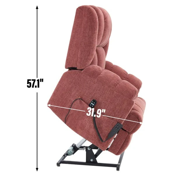 Dual Motor Heat Massage Infinite Position Up To 350 LBS Electric Power Lift Recliners With Power-Remote, Medium-firm And Heavy Duty, Red