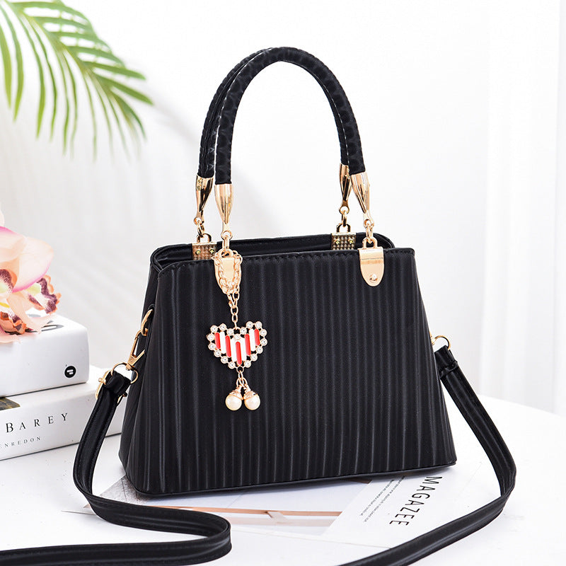 Korean Style Striped PU Handbag for Women (Large Capacity)