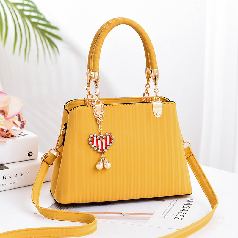 Korean Style Striped PU Handbag for Women (Large Capacity)