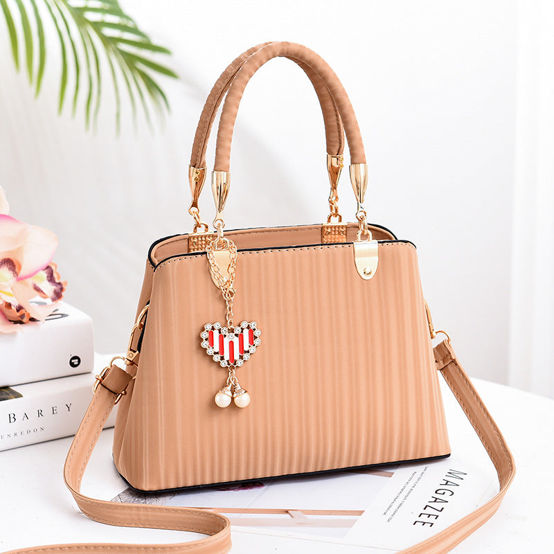 Korean Style Striped PU Handbag for Women (Large Capacity)