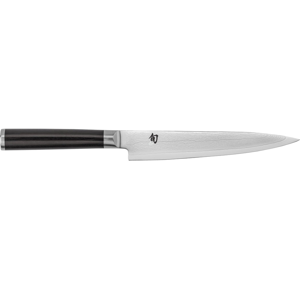 Shun Classic 6" Utility Knife Handcrafted Japanese Kitchen Knife VG-MAX Core with Damascus Stainless Steel Cladding Pakkawood Handle Precision and Sharpness for Professional and Home Chefs