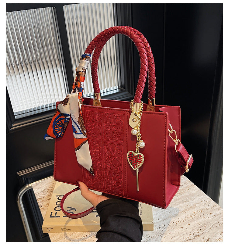 Korean Style Striped PU Handbag for Women (Large Capacity)